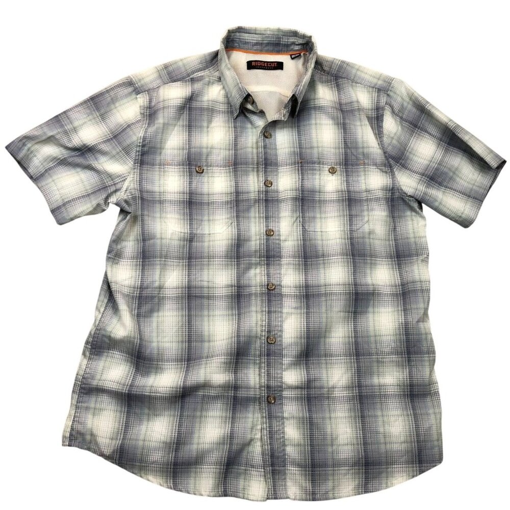 Ridgecut Mens Shirt Large Short Sleeve Fishinng Plaid Button Up Outdoors Blue
